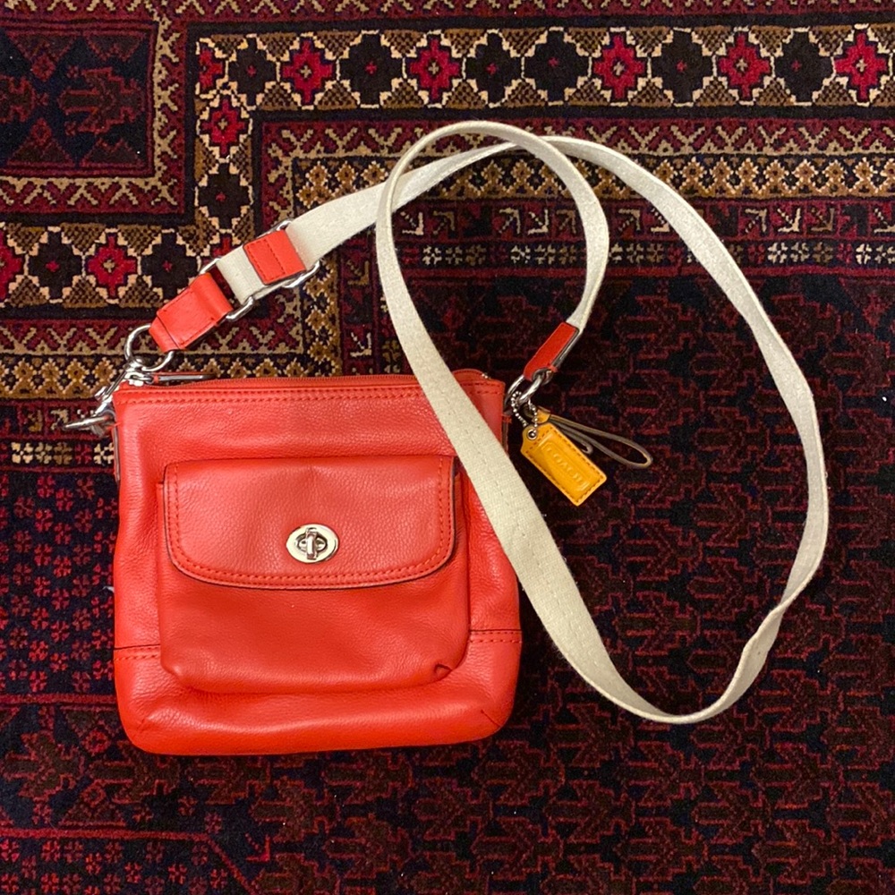 Cutest little red leather Coach crossbody